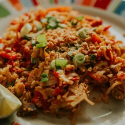 Pad thai food on a plate at the restaurant