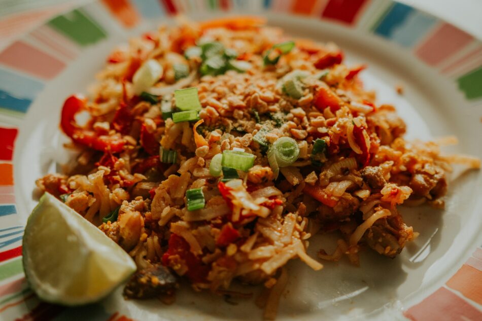 Pad thai food on a plate at the restaurant